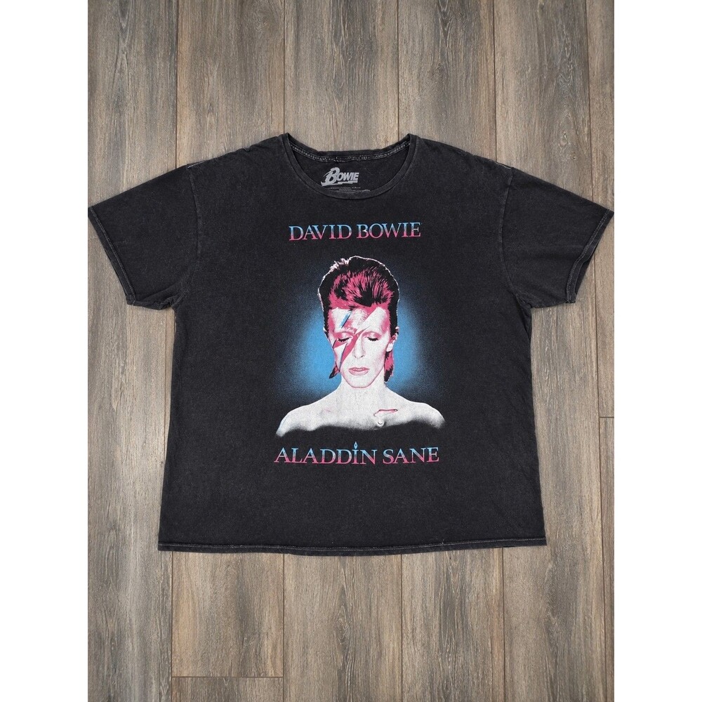 David Bowie Aladdin Sane Mens 2XL Black Acid Wash Graphic Band T-Shirt